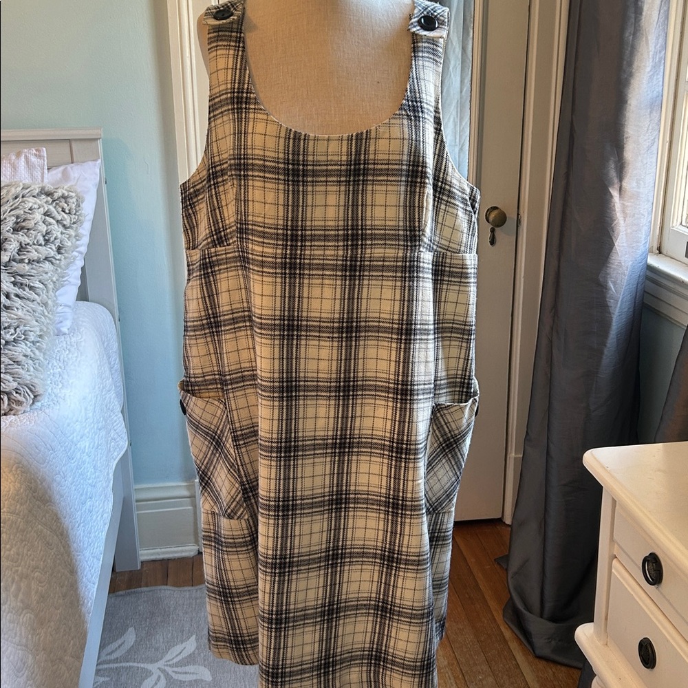 Vintage wool jumper dress black Whote check Mossimo XL